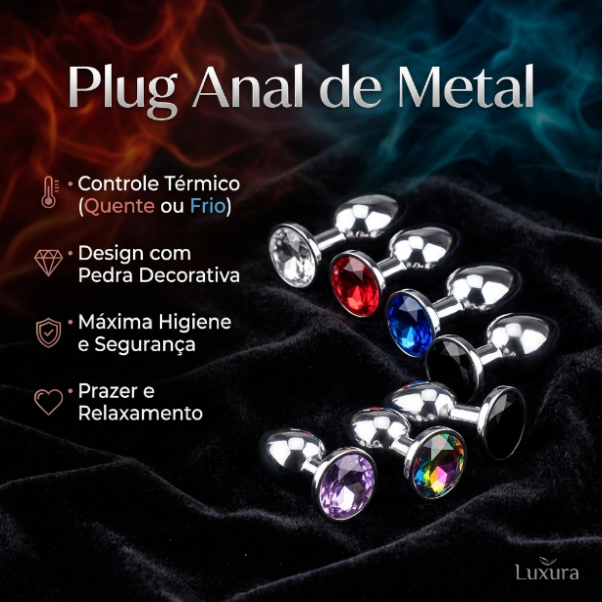 Plug Anal de Metal Com Pedra Tamanho P - Colors